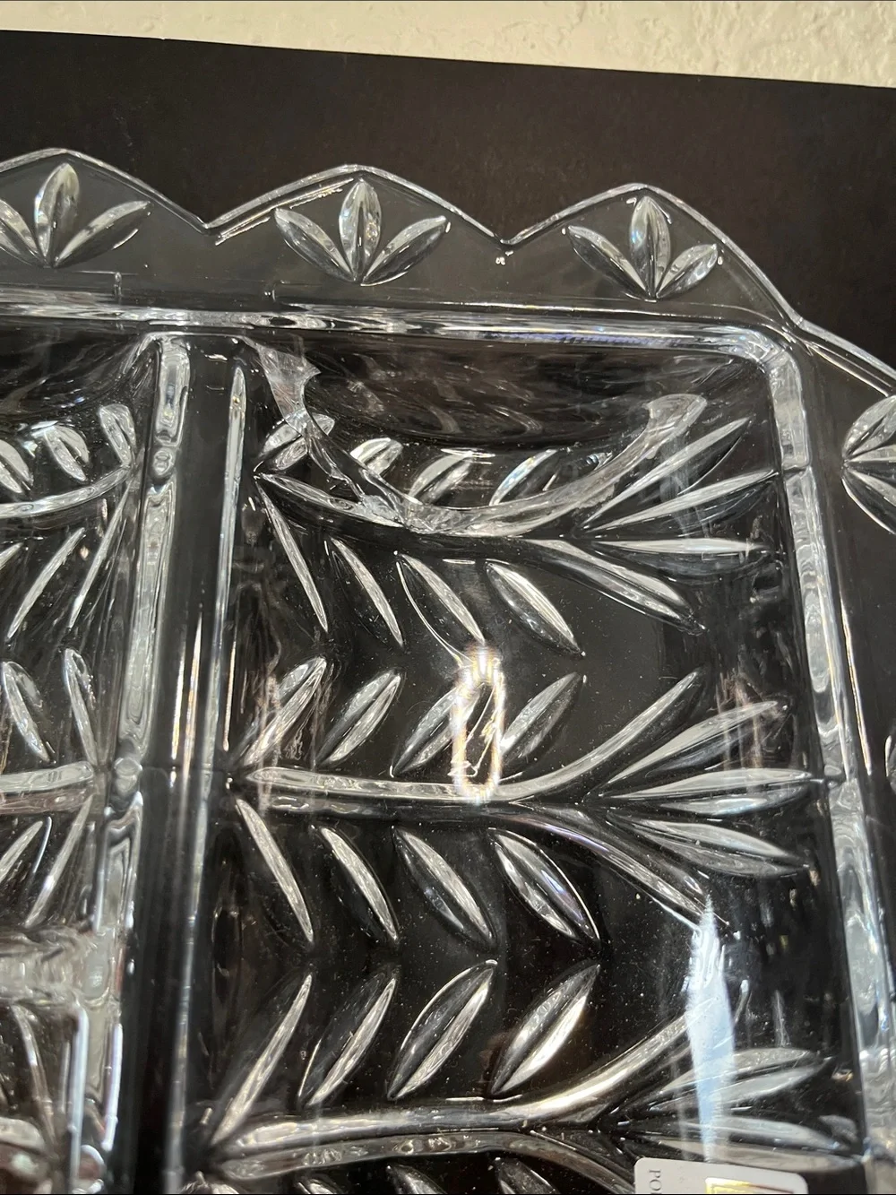 Fifth Avenue Crystal Poland Divided Serving Tray Leaf Vine Pattern